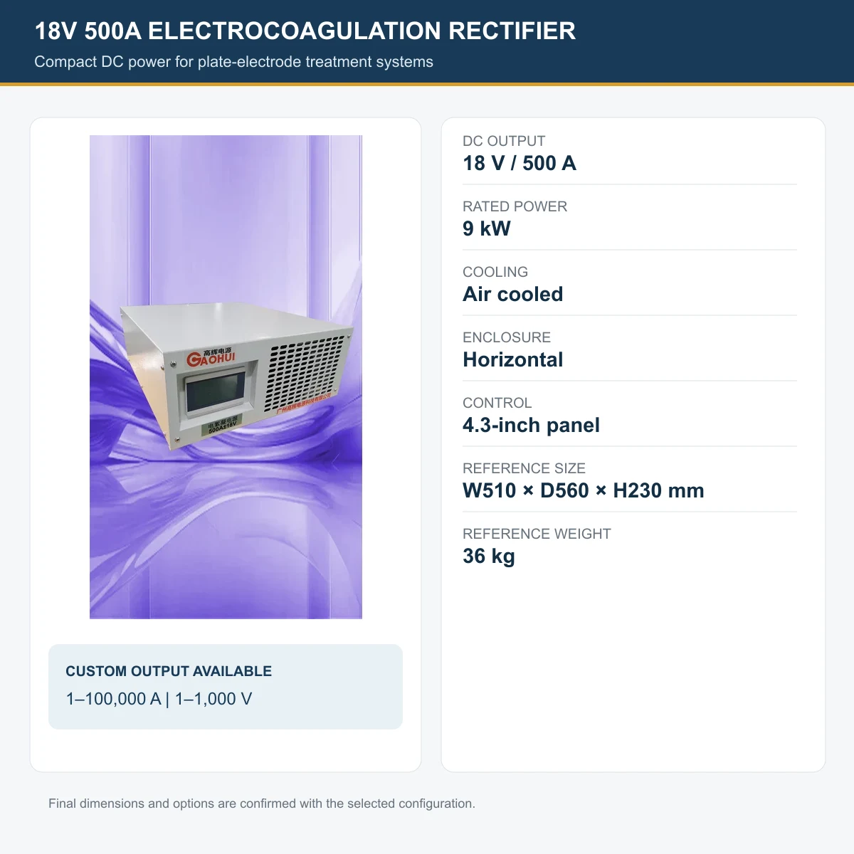 18V 500A electrocoagulation rectifier reference data