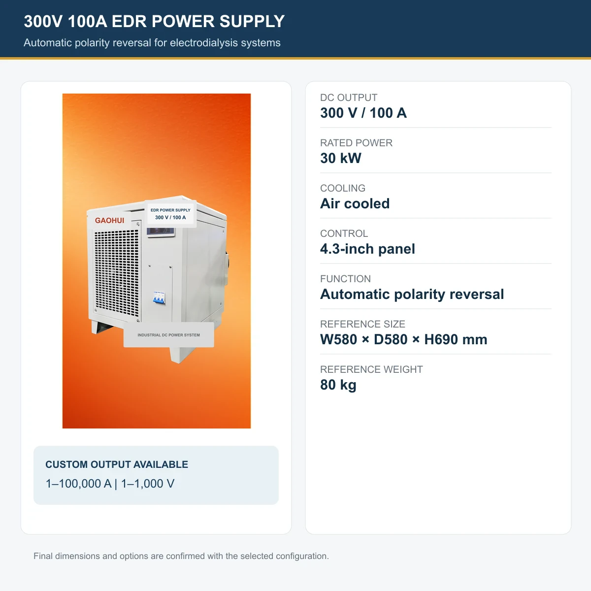 300V 100A EDR power supply reference specifications