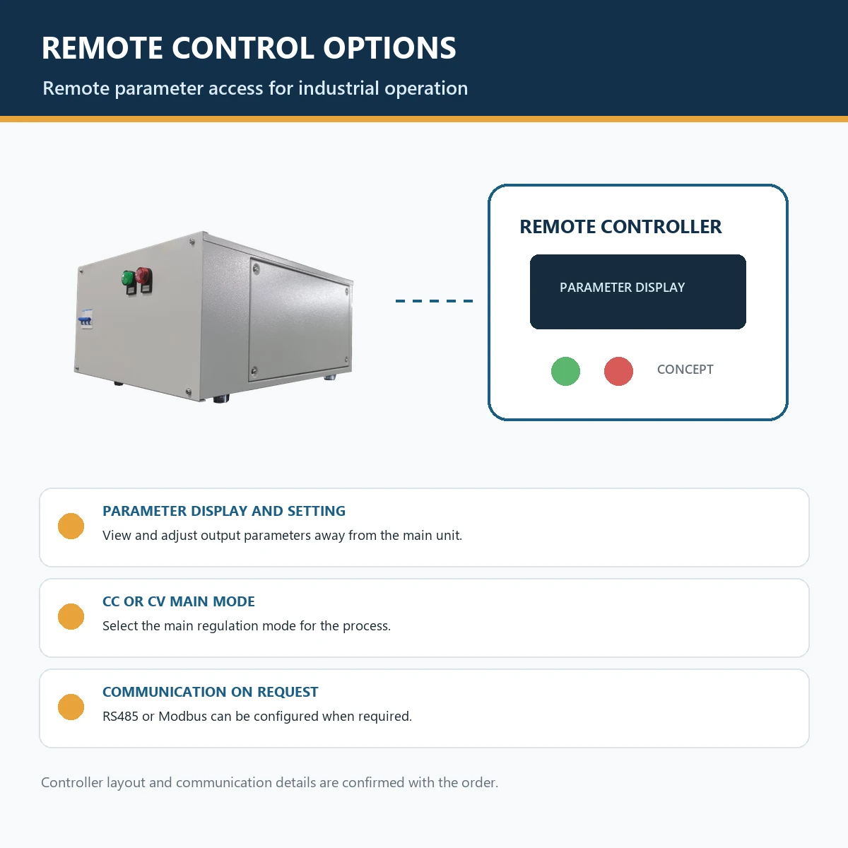 Remote control options for a high-current DC rectifier